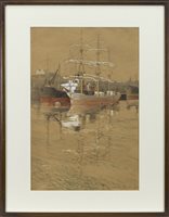 Lot 485 - SHIPPING ON THE CLYDE, A WATERCOLOUR BY JAMES W FERGUSON