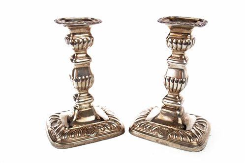 Lot 832 - A PAIR OF VICTORIAN SILVER TABLE CANDLESTICKS