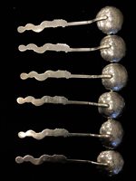 Lot 844 - A SET OF SIX CHINESE SILVER TEASPOONS AND A PERSIAN BRACELET