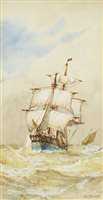 Lot 312 - SAILING SHIP IN ROUGH SEAS, BY FREDERICK JAMES ALDRIDGE