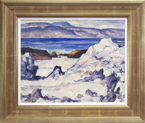 Lot 471 - IONA SHORE, AN OIL ATTRIBUTED TO WILLIAM MERVYN GLASS