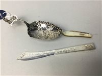 Lot 72 - 19TH CENTURY DUTCH SILVER SERVING SPOON WITH TWO KNIVES