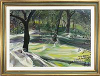 Lot 442 - MAGICAL MORNING MIST IN THE FOREST, AN OIL BY CATHERINE ENSOR