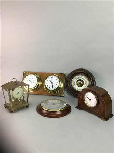 Lot 74 - A VICTORIAN BAROMETER WITH A GROUP OF TIMEPIECES