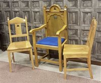 Lot 1017 - AN OAK ALTAR ARM CHAIR AND TWO OTHERS