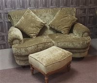 Lot 220 - A PAIR OF KIDNEY SHAPED SOFAS WITH FOOT STOOL