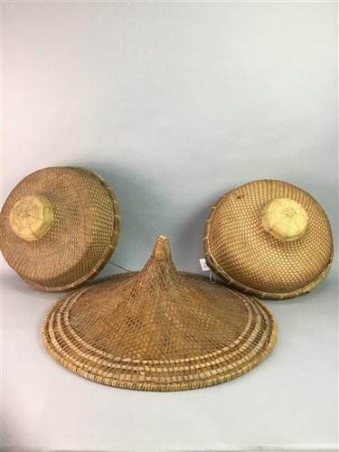 Lot 146 - A LOT OF THREE CHINESE WICKER HATS