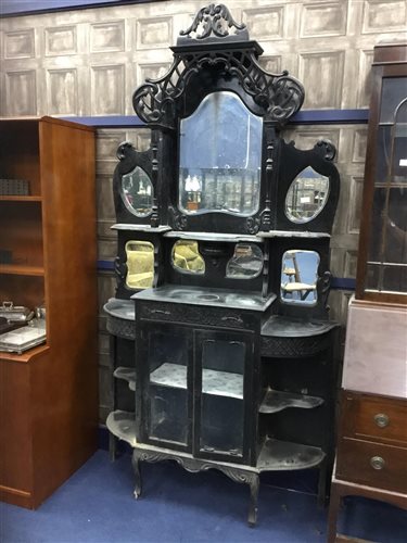 Lot 151 - AN EBONISED MIRROR BACKED DISPLAY CABINET