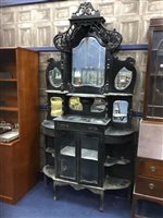 Lot 151 - AN EBONISED MIRROR BACKED DISPLAY CABINET