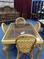 Lot 152 - A BAMBOO STYLE GLASS TOPPED TABLE WITH FOUR CHAIRS