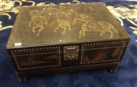 Lot 161 - A CHINESE LEATHER AND BRASS STUDDED TRUNK