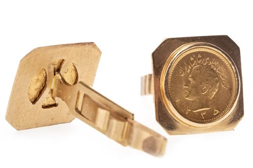 Lot 102 - A PAIR OF COIN SET CUFF LINKS