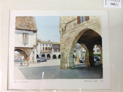Lot 166 - A WATERCOLOUR OF PALCE D'EYMET BY STEWART LEES WITH ANOTHER WATERCOLOUR
