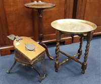 Lot 243 - A BRASS TOP TABLE AND BELLOWS