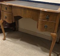 Lot 258 - A WALNUT WRITING TABLE WITH A CUPBOARD CHEST