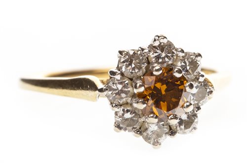 Lot 46 - A COLOURED DIAMOND FLORAL CLUSTER RING
