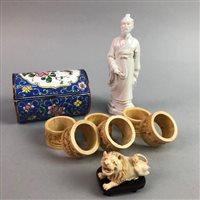 Lot 294 - CHINESE BLANC DE CHINE FIGURE WITH OTHER ASIAN ITEMS