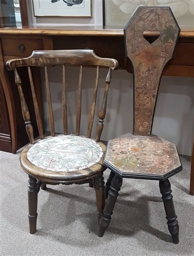 Lot 304 - A STICK BACK NURSING CHAIR WITH A SEWING CHAIR