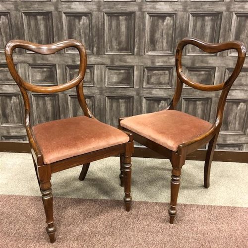 Lot 1613 - A SET OF SIX VICTORIAN ROSEWOOD BALLOON BACK SINGLE CHAIRS