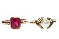Lot 224 - A CREATED RUBY RING AND A PEARL DRESS RING