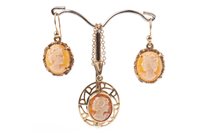 Lot 227 - A PAIR OF CAMEO EARRINGS WITH SIMILAR PENDANT ON CHAIN