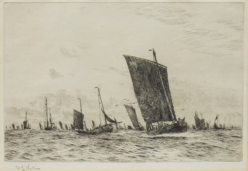 Lot 402 - FISHING BOATS OFF BOULONGE, A DRYRPOINT BY WILLIAM LIONEL WYLLIE