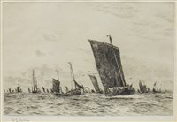 Lot 402 - FISHING BOATS OFF BOULONGE, A DRYRPOINT BY WILLIAM LIONEL WYLLIE