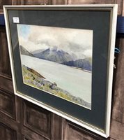 Lot 73 - HIGHLAND LOCH SCENE, A WATERCOLOUR BY DUNCAN MACGREGOR WHYTE