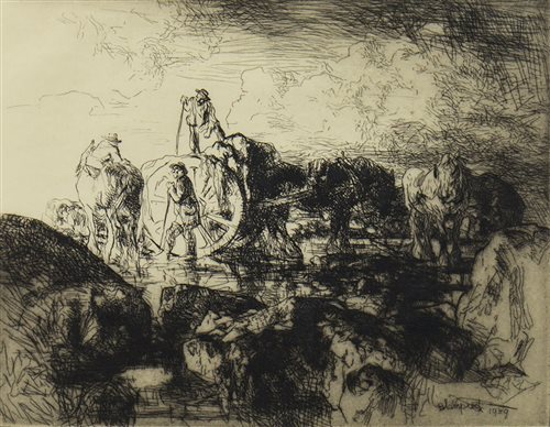Lot 404 - A JERSEY VARIC CART, A DRYPOINT BY EDMUND BLAMPIED