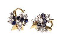 Lot 254 - A PAIR OF BLUE GEM AND DIAMOND EARRINGS