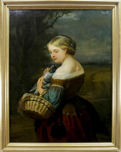 Lot 414 - PORTRAIT OF A GIRL WITH A PIGEON