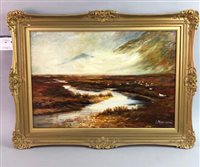 Lot 88 - HIGHLAND SCENE WITH SHEEP, AN OIL BY J MORRISON