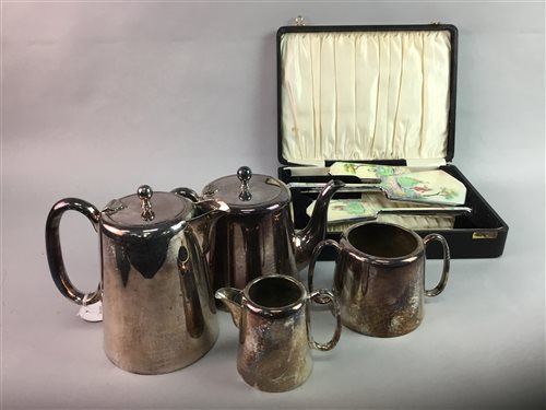 Lot 56 - A FOUR PIECE SILVER PLATED TEA SERVICE AND PLATED CUTLERY