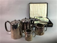 Lot 56 - A FOUR PIECE SILVER PLATED TEA SERVICE AND PLATED CUTLERY