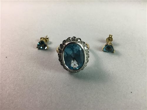 Lot 11 - A BLUE GEM SET AND DIAMOND RING AND A PAIR OF EARRINGS