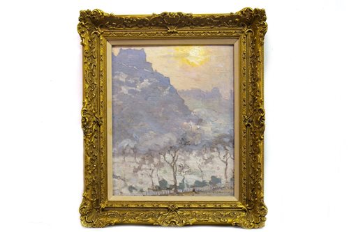 Lot 407 - A WINTER SUNSET, AN OIL BY LIONEL TOWNSEND CRAWSHAW