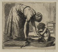 Lot 421 - BATH TIME, AN ETCHING BY RANDOLPH SCHWABE