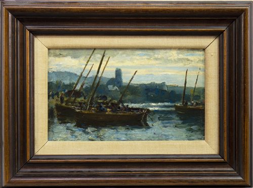 Lot 654 - HARBOUR SCENE, ATTRIBUTED TO JOHN BROWN ABERCROMBY