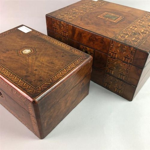 Lot 27 - AN INLAID TRAVEL WRITING DESK WITH AN INLAID JEWELLERY BOX