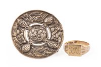 Lot 296 - A ROBERT ALLISON OF IONA SILVER BROOCH AND A GOLD RING
