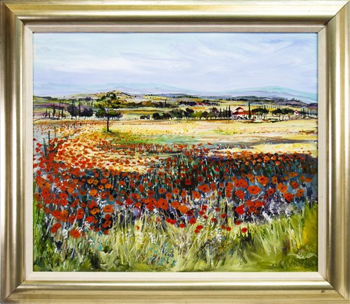Lot 511 - POPPIES AT AGRISOLOTTO NEAR CORTONA, TUSCANY, AN OIL BY TOM KIRKWOOD