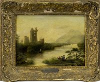 Lot 432 - LANDSCAPE WITH RUINS, AN OIL BY WILLIAM TRALES