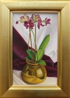 Lot 2393 - * SUZANNE KEMPLAY, BRASS POT & ORCHID oil on...