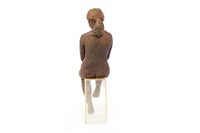 Lot 516 - A CLAY SCULPTURE OF A NUDE SEATED GIRL, BY WALTER AWLSON