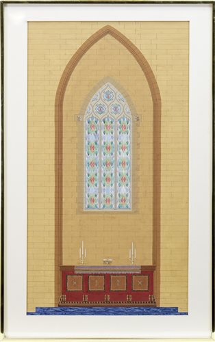 Lot 517 - CHURCH INTERIOR WITH STAINED GLASS