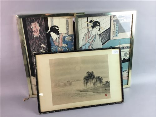 Lot 175 - A LOT OF TWO COLOUR PRINTS OF JAPANESE WOODBLOCKS AND ANOTHER PRINT