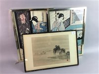 Lot 175 - A LOT OF TWO COLOUR PRINTS OF JAPANESE WOODBLOCKS AND ANOTHER PRINT