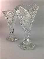 Lot 186 - A PAIR OF CRYSTAL VASES, A DECANTER AND OTHER CRYSTAL