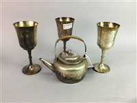 Lot 188 - A LOT OF SIX SILVER PLATED GOBLETS AND OTHER PLATED ITEMS