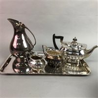 Lot 190 - A PLATED TOAST RACK AND A SILVER PLATED THREE PIECE TEA SERVICE ETC